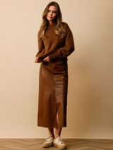 Imitation Leather Skirt - Whisky
