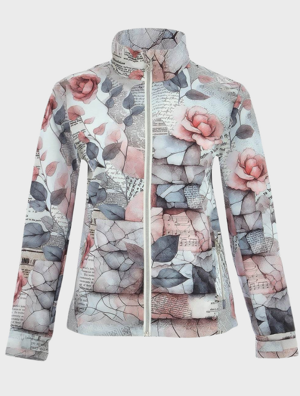 Floral Vintage Print Zip-Up Jacket - 25866