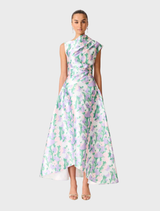 Lavina Asymmetrical Gown - Green & Purple Floral