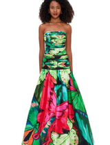 Natalia Ruched Maxi Dress - Papillon Print in Green