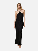 Long Satin Dress - Black