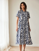 Geo Block Print Dress - Navy