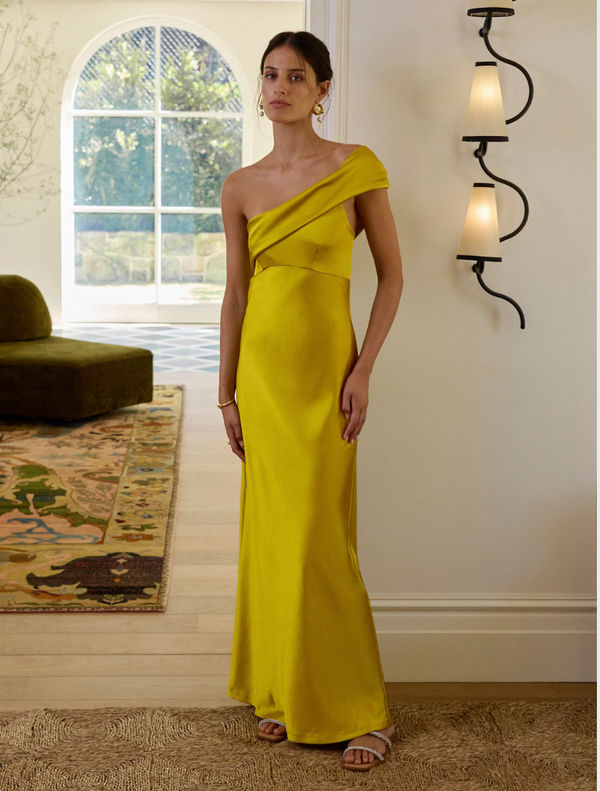 Kirsten One Shoulder Gown - peridot gold