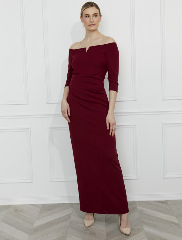 Off-shoulder Maxi Bodycon Dress - Burgundy