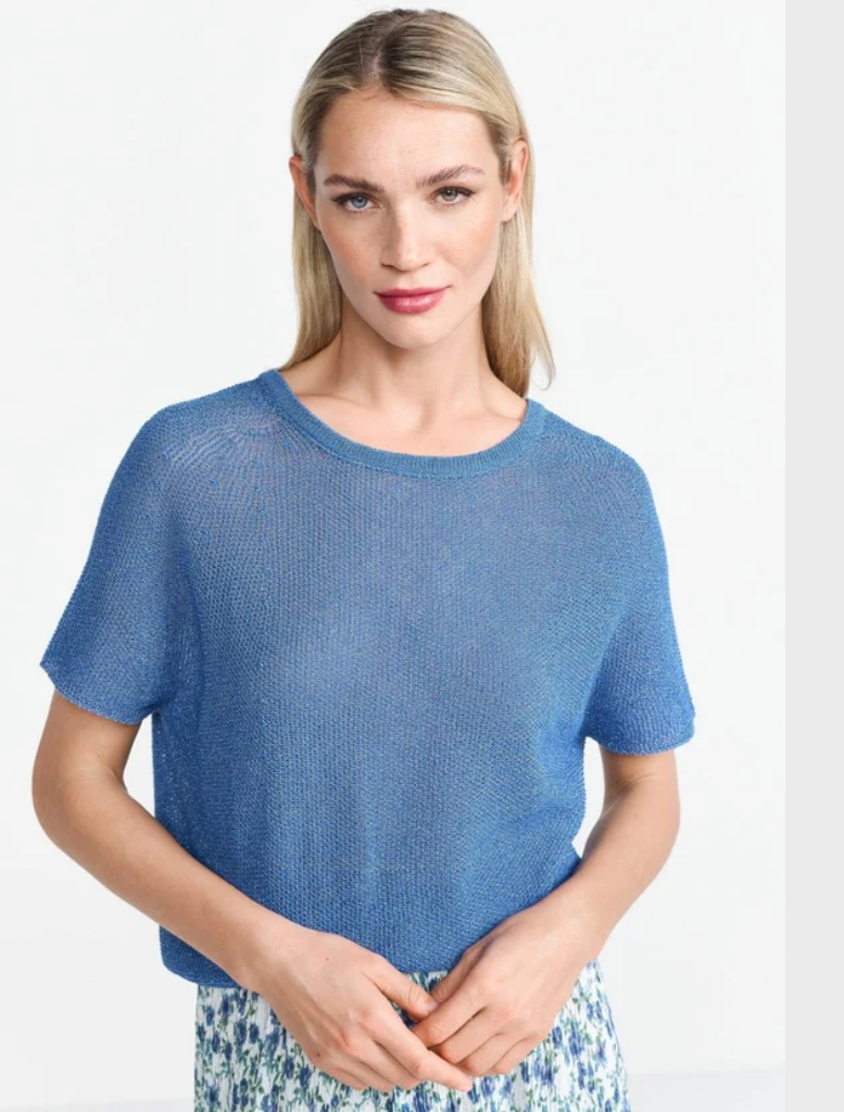 Knitted Shirt With Back Neckline - Palace Blue