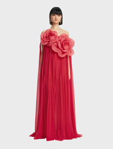 Jaclyn Draped Floor Length Dress - Scarlet