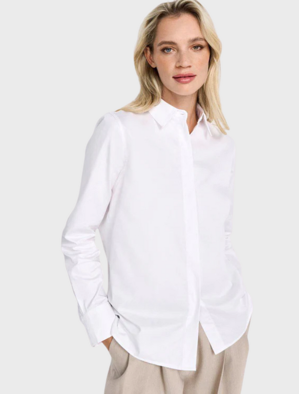 Shirt Blouse With Concealed Button Placket - White