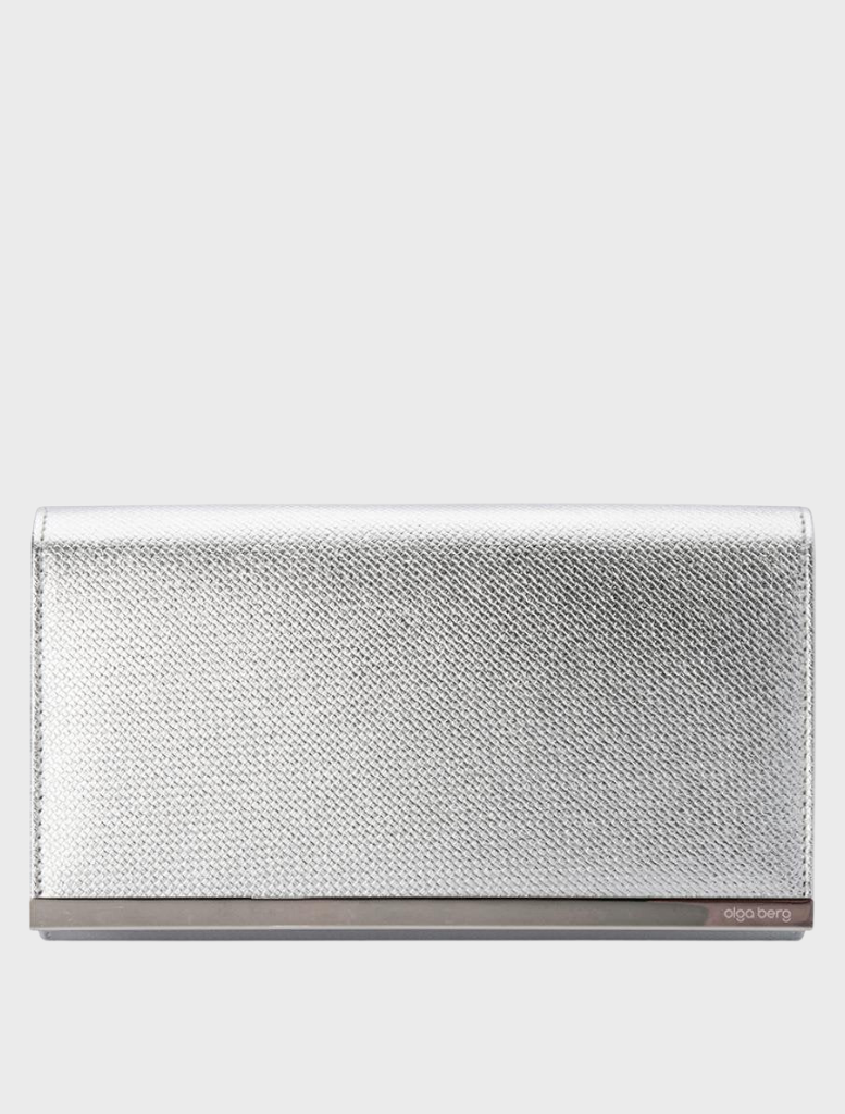 Maddie Metallic Embossed Foldover Clutch - Silver