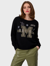 Black Jumper With Khaki & Silver Embellishments