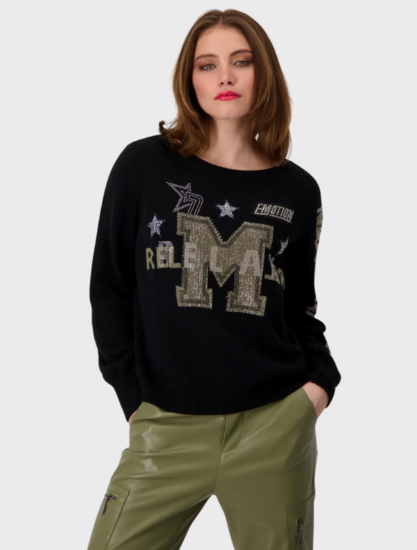 Black Jumper With Khaki & Silver Embellishments