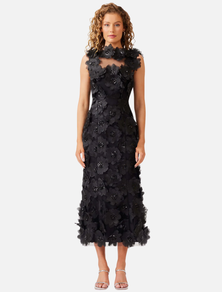 Cherry Blossom Midi Dress - Black