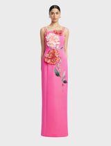 Arianna Appliqué Floral Maxi Dress - Peony Print in Fuchsia