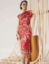 Monique Draped Neck Cupro Viscose Stretch Column Dress - Crimson Palms