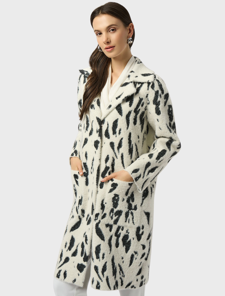 Animal Jacquard Faux Fur Coat - White