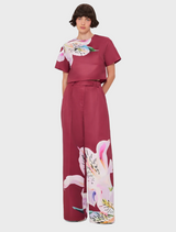 Elisha Wide Leg Pants - Lily Print in Burgundy