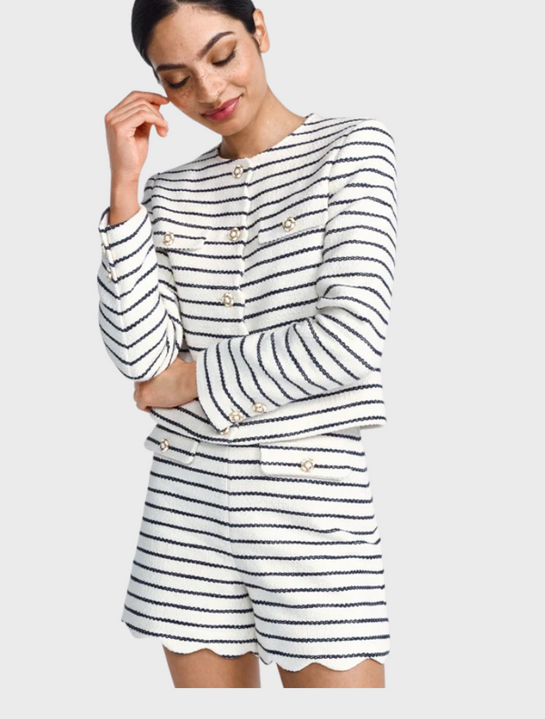 Striped High-Waist Shorts - Pearl White