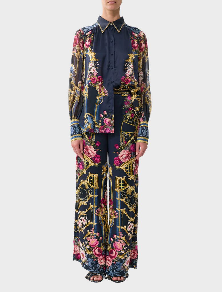 Button Through Blouson Sleeve Blouse - Ornate On A Plate