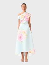 Harper Asymmetrical Gown - Baby Blue Floral