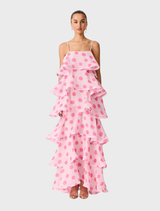Sola Polkadot Tiered Maxi Dress - Pink