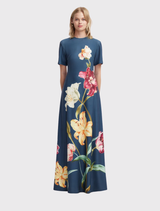 Alice Short Sleeve Maxi Dress – Lily Print in Indigo