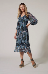 Lucca Midi Dress - Indigo multi