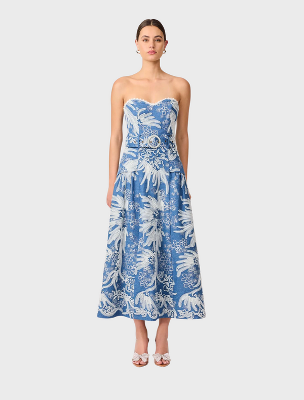 Anneliese Strapless Midi Dress - Blue/Ivory