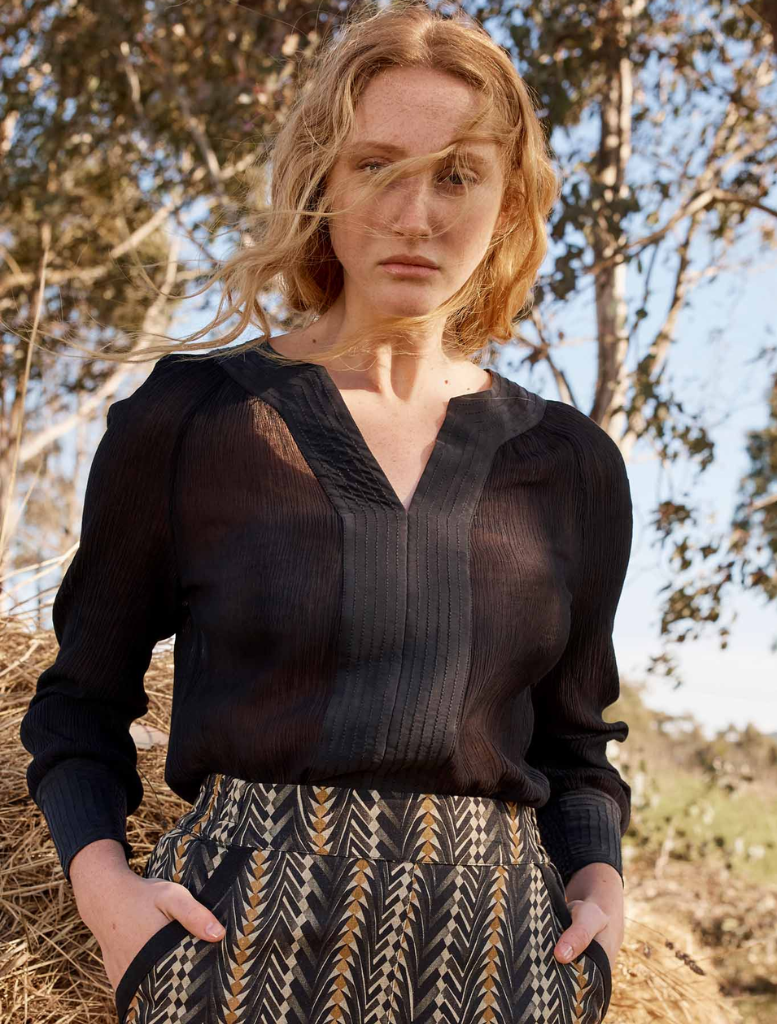 Lucent Crinkle Cotton Silk Blouse - Black