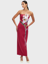 Rayna Appliqué Floral Maxi Dress - Lily Print in Oxblood