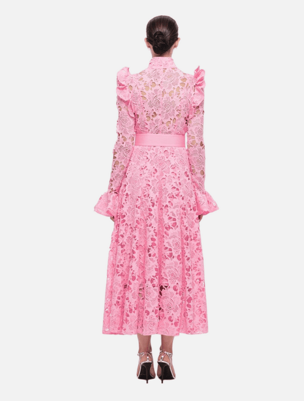 Aliyah Lace Butterfly Sleeve Midi Dress - Candy Pink