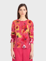 Jacquard Cardigan, Floral Pattern - Pink