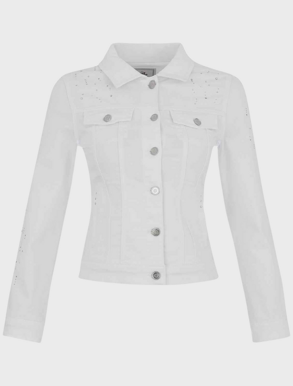 Denim Jacket with Embellishments – White