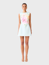 Harper Shift Mini Dress - Baby Blue Floral