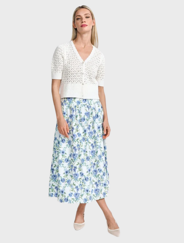 Floral High-Waisted Midi Skirt - Palace Blue