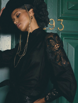 Sevilla Cotton Silk Custom Lace Detail Shirt - Onyx