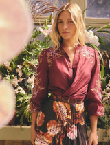 Maren Embroidered Cotton Silk Blouse - Garnet Orchid