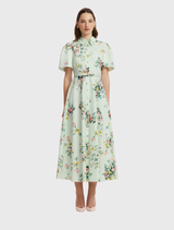 Bianca Short Sleeve Midi Dress - Posy Print in Mint