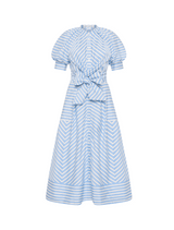 Ava Puff  Sleeve  Midi Dress/ Blue stripe