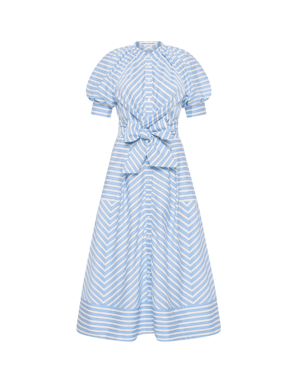 Ava Puff  Sleeve  Midi Dress/ Blue stripe