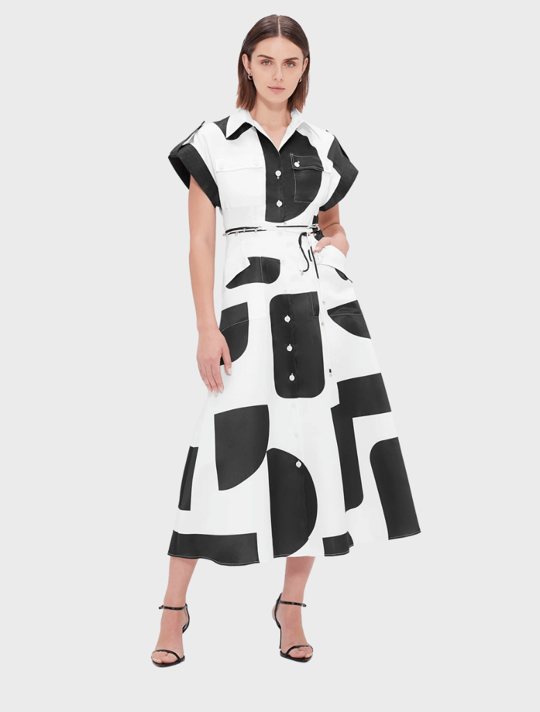 Audrey Pocket Shirt Midi Dress - Geo Print