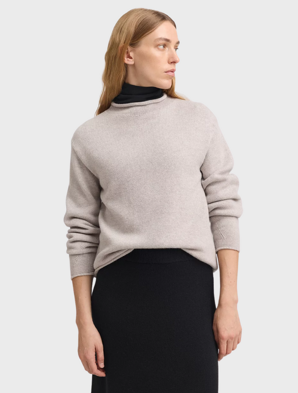 Relaxed Fit Mock Neck Jumper - Light Oat
