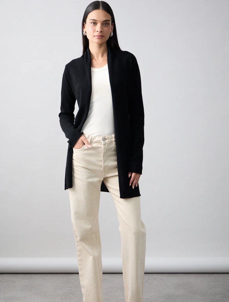 Pure Essentials Soft Roll Cardi - Jet Black