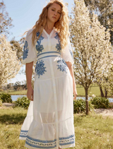 Gabriette Embroidered Cotton Slub Dress - Milk