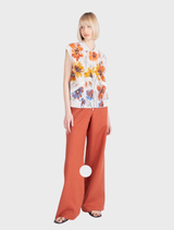 Jacquard Vest, Floral Pattern - White Coffee