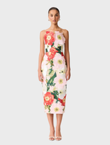 Solara Strapless Midi Dress - Red/Pink Multi