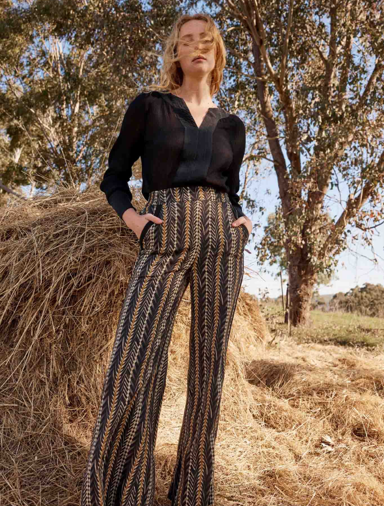 Willow Linen Viscose Pant - Black Bromegrass Print