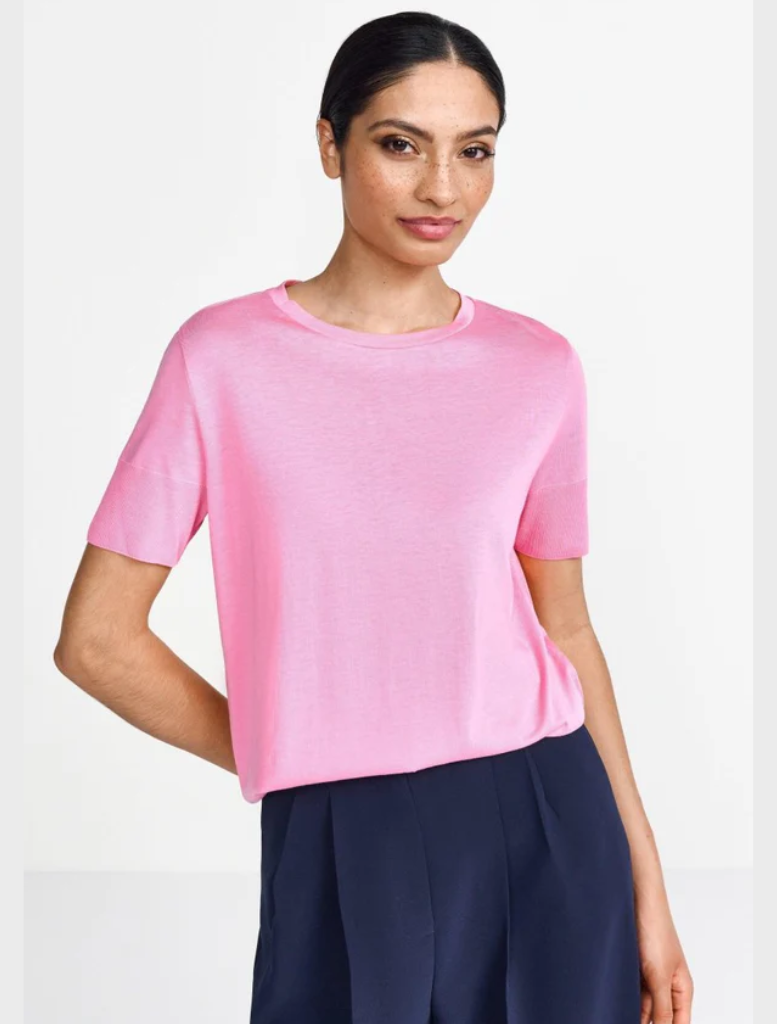 T-shirt With Ribbed Cuffs - Bubblegum Pink
