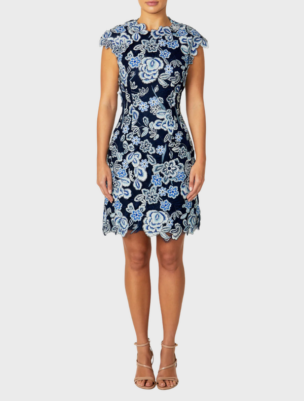 Ruby Navy Embroidered Dress - Blue