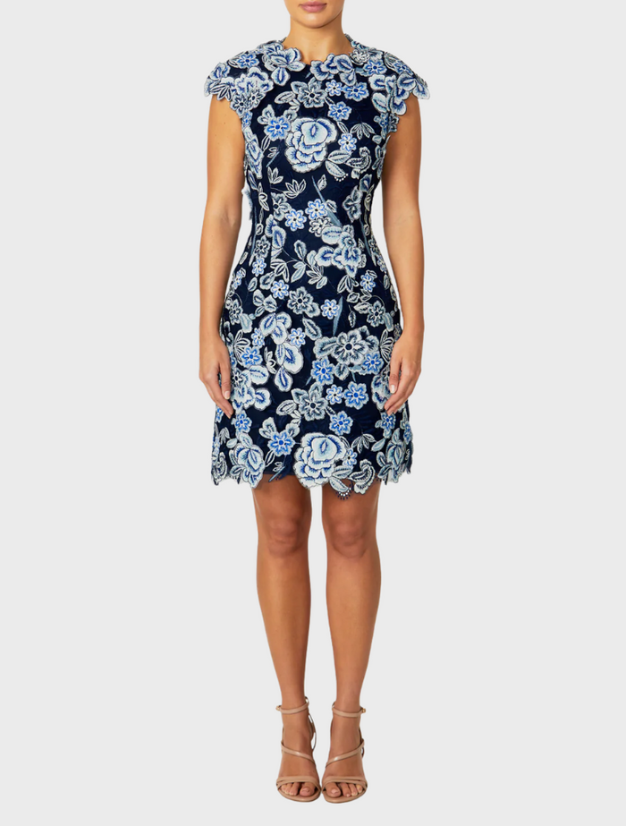 anthea crawford black dress Women's Embroidered Fit & Flare A-Line Dress in Black