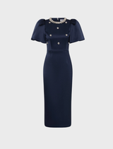 Ayla Short Sleeve Midi Dress - Navy