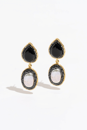 Olivia Earrings – Onyx & Pearl